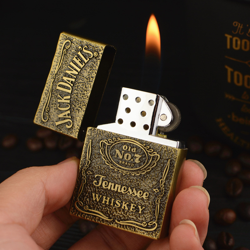Fire Starting Kit - Vintage Bronz Metal Gaz Çakmağı, Çakmak